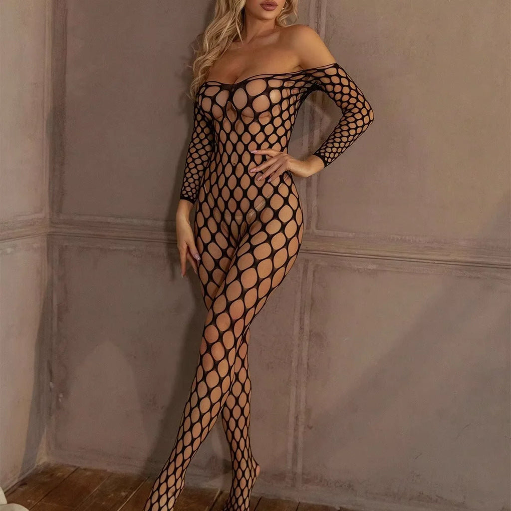 Ensemble de Lingerie Sexy sans entrejambe pour femmes, soutien-gorge Teddy en résille, Costumes érotiques, maille extensible, bas de corps creux, ensembles de sous-vêtements féminins