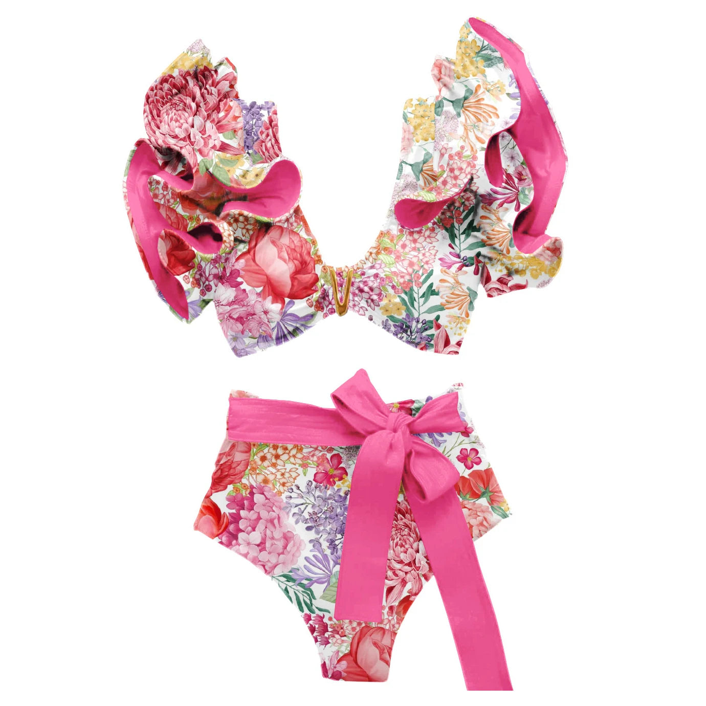 Deux pièces femmes Floral 2025 Push-Up rembourré soutien-gorge volants bandeau Bikini ensemble maillot de bain maillots de bain maillot de bain maillots de bain Biquini