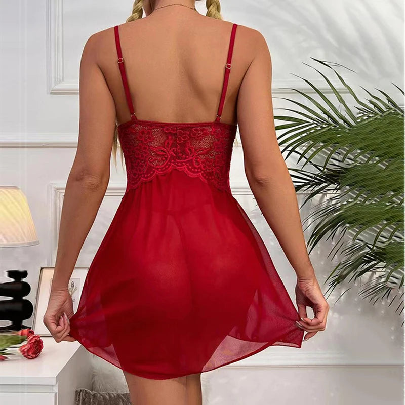Ensemble de lingerie sexy pour femme, soutien-gorge licou, maille solide, patchwork de dentelle, chemises, ensemble de sous-vêtements avec robe, olympiques chauds, 7.0, 2023