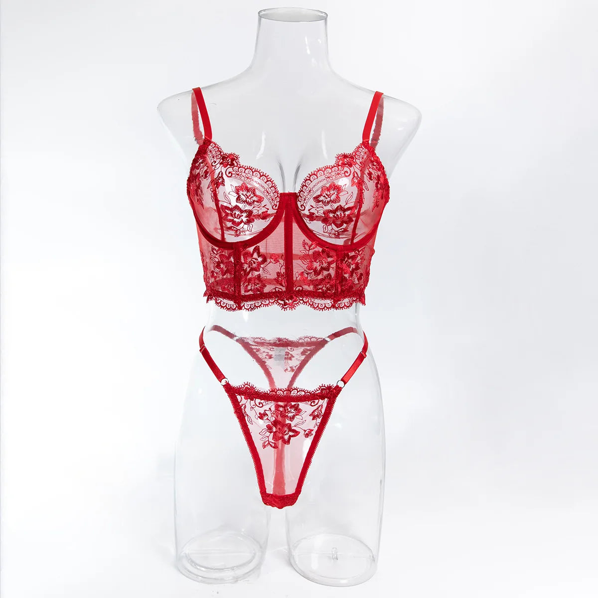 Romantique Sexy femme Lingere élégant Boudoir Corset soutien-gorge Hilitos 2PC ensemble voir à travers brodé français femme sous-vêtements