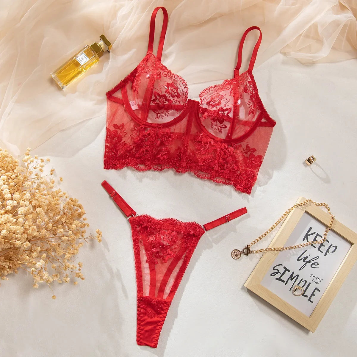 Romantique Sexy femme Lingere élégant Boudoir Corset soutien-gorge Hilitos 2PC ensemble voir à travers brodé français femme sous-vêtements