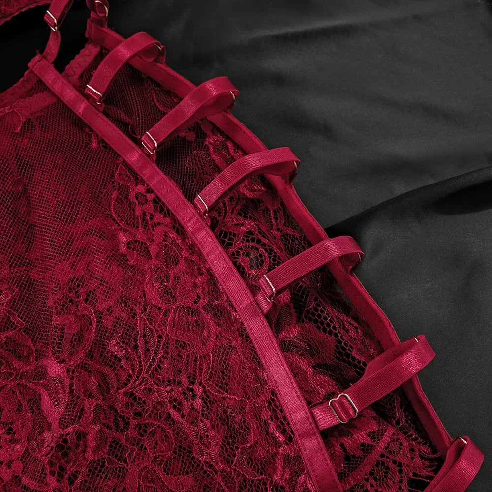 Ensembles de Lingerie sensuelle fantaisie, jarretelles ajourées sur le côté, sous-vêtements pour femmes, transparent en dentelle chaude, nouveaux tenues