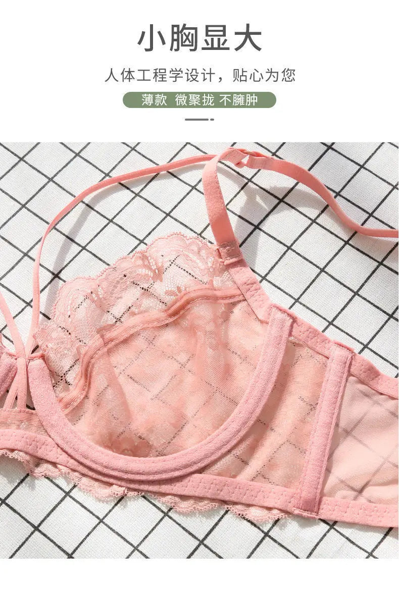 Ensemble de soutien-gorge sexy en dentelle française, minimiseur pour buste grand transparent, lingerie Pure Desire avec découpe, best-seller toutes saisons