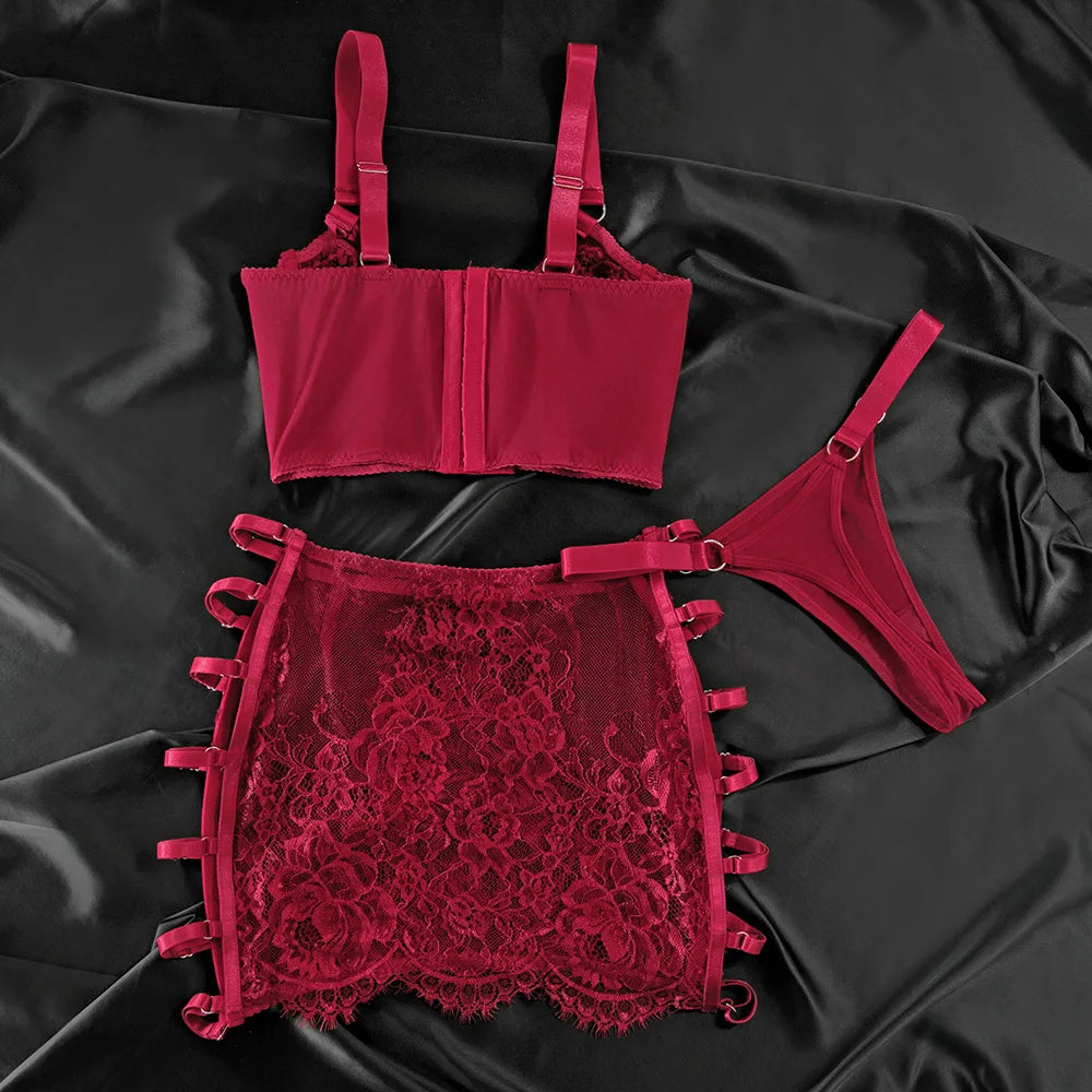 Ensembles de Lingerie sensuelle fantaisie, jarretelles ajourées sur le côté, sous-vêtements pour femmes, transparent en dentelle chaude, nouveaux tenues