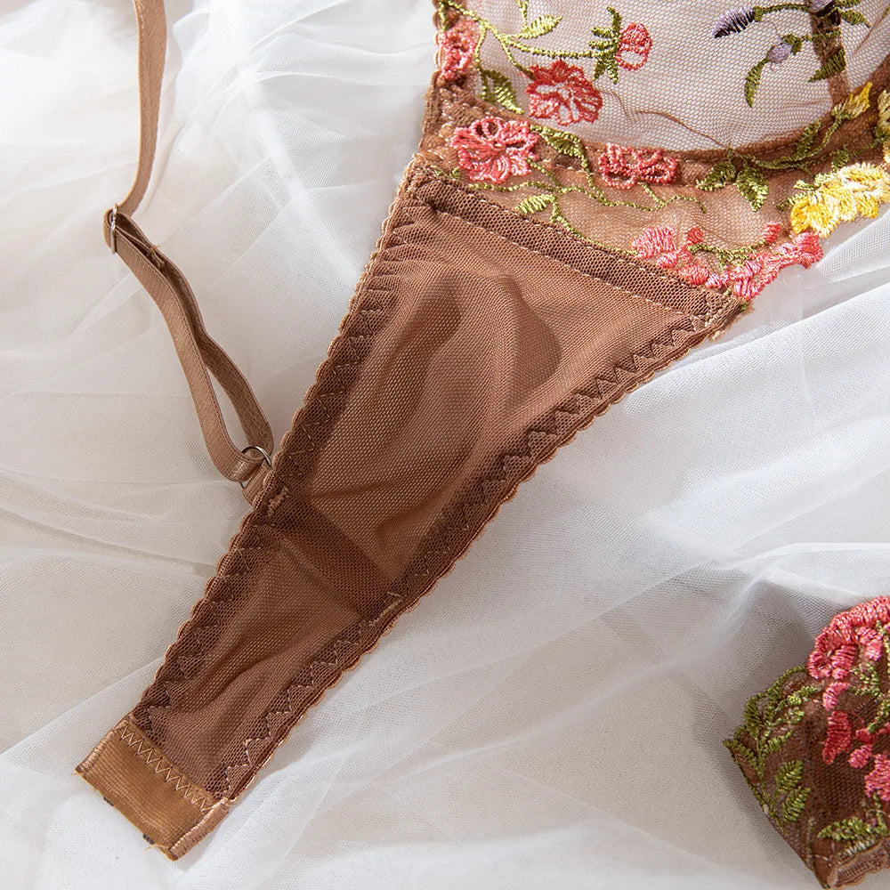 Ensemble soutien-gorge et culotte à fleurs pour femmes, ensemble deux pièces avec perspective, sous-vêtements sans censure, vêtements nette, sexy, 1300 ere, XXX