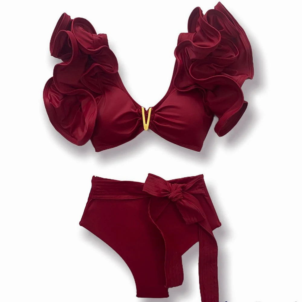 Deux pièces femmes Floral 2025 Push-Up rembourré soutien-gorge volants bandeau Bikini ensemble maillot de bain maillots de bain maillot de bain maillots de bain Biquini