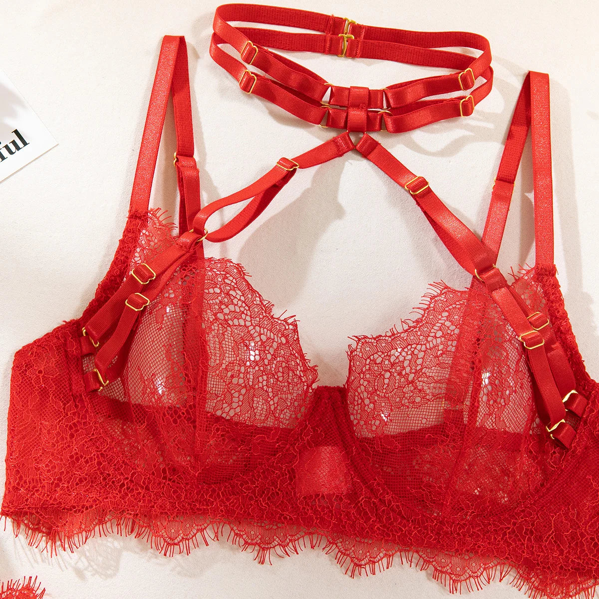 Diccvicc Lingerie Sexy cils chauds dentelle garniture pansement soutien-gorge porte-jarretelles avec sous-vêtements culotte Transparent intimité porter ensemble exotique