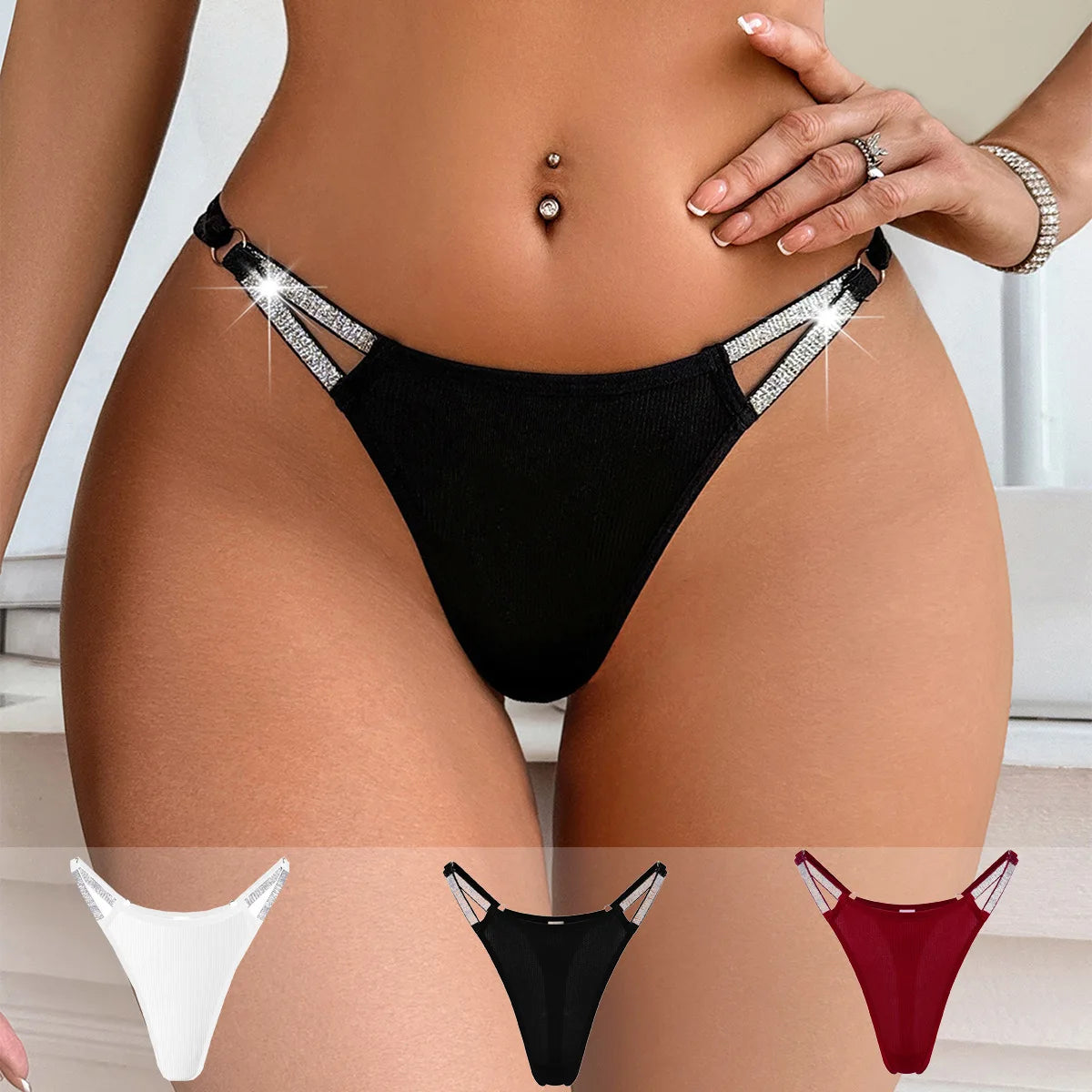 Vente chaude femmes Sexy string taille basse exquis ruban argenté femme culotte respirant intime Lingerie dame tongs t-back