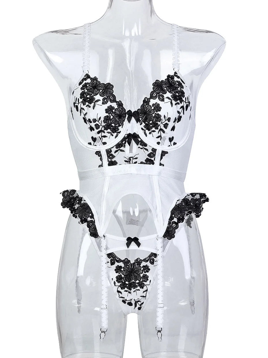 Ensemble de sous-vêtements en dentelle transparente pour femmes, lingerie sexy, soutien-gorge et slip, bas, vêtements de nuit, olympiques porno, 7.0