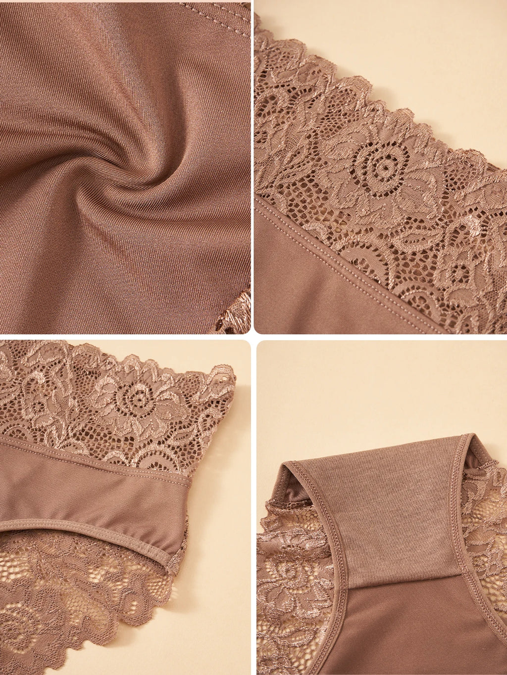 Sous-vêtements confortables taille haute pour femmes, 3 pièces, détails en dentelle florale exquise, slips de couleur unie, culottes décontractées au quotidien, nouvelle collection