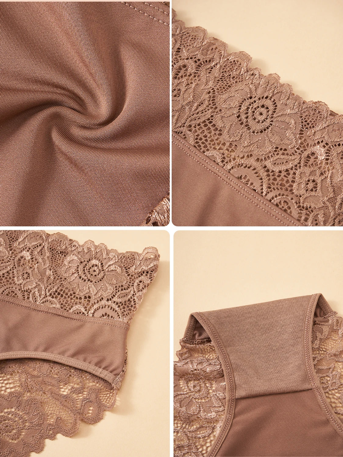 Sous-vêtements confortables taille haute pour femmes, 3 pièces, détails en dentelle florale exquise, slips de couleur unie, culottes décontractées au quotidien, nouvelle collection