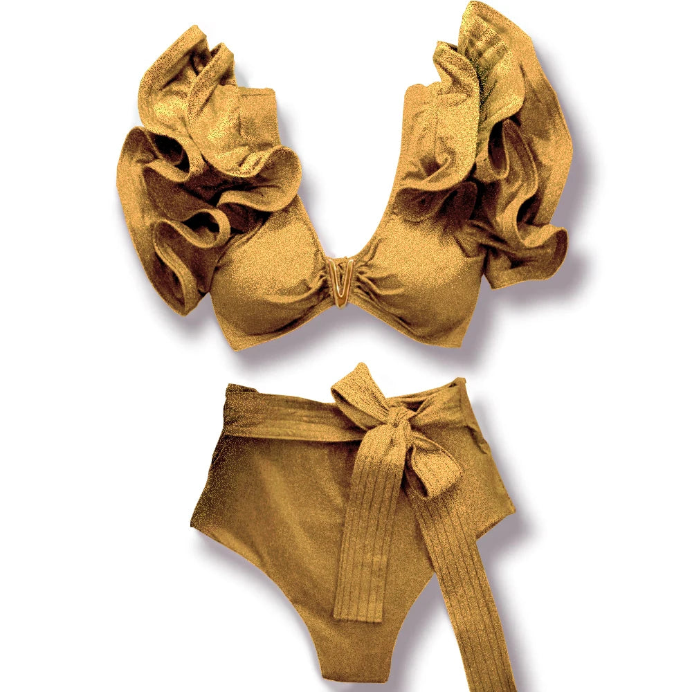 Deux pièces femmes Floral 2025 Push-Up rembourré soutien-gorge volants bandeau Bikini ensemble maillot de bain maillots de bain maillot de bain maillots de bain Biquini