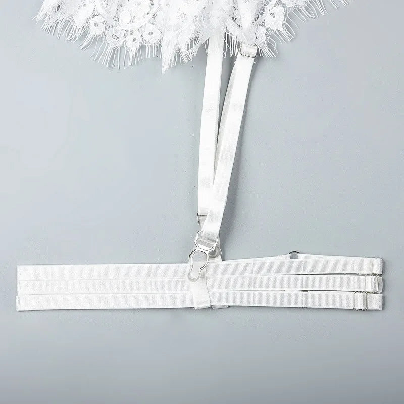 Toucheart-Ensemble de sous-vêtements en dentelle sexy pour femmes, jarretières transparentes en maille, document solide, ensemble de lingerie sexy, 4 pièces