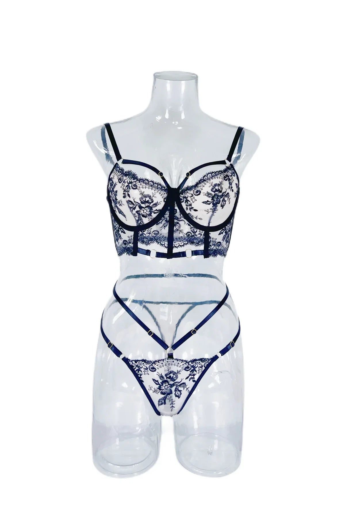 Ensemble de soutien-gorge en dentelle 2 pièces pour femmes, broderie florale noire, sous-vêtements transparents, Sexy, bonnet complet, soutien-gorge + culotte, tenues de Lingerie