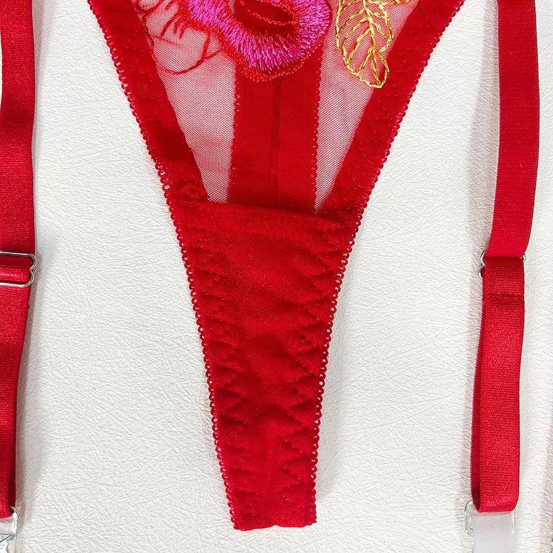 Ensemble soutien-gorge et slip Sexy pour femmes, maille transparente brodée en dentelle avec plusieurs couleurs, bretelles, soutien-gorge push-up érotique