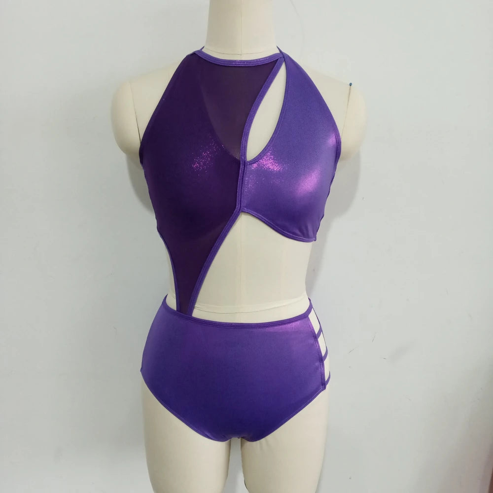 Combinaison de corps de ballet de danse moderne pour enfants, maille hologramme, costume d'entraînement pour filles, performance de groupe scolaire de danse, vente au détail et en gros