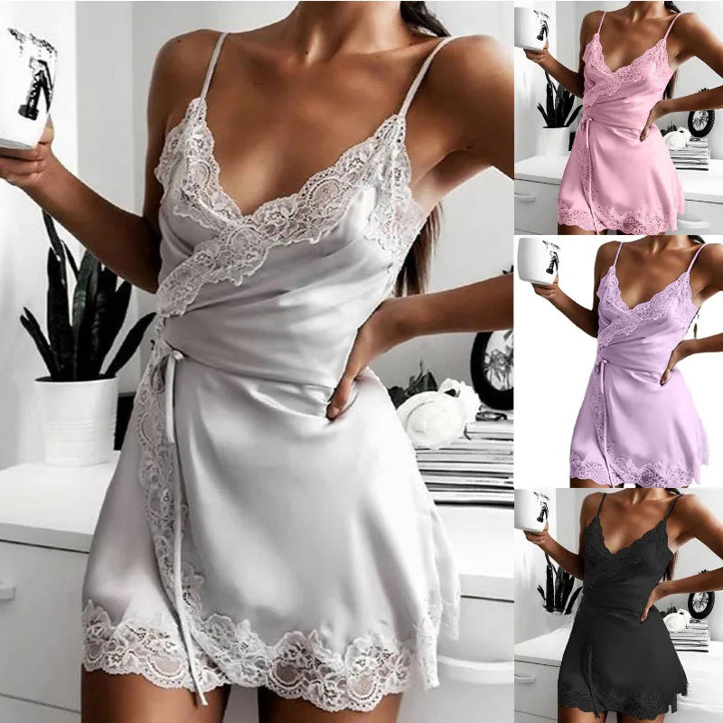 Chemise de nuit une pièce en dentelle pour femmes, sous-vêtements sexy, pyjama court, vêtements de nuit