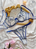 Soutien-gorge push-up en Tulle brodé, Lingerie féerique exotique, maille transparente, 3 pièces, vêtements intimes transparents pour femmes