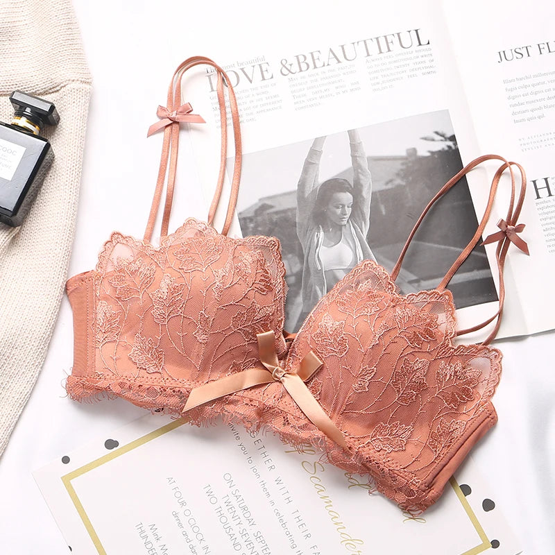 Soutien-gorge Sexy en dentelle brodée florale, sous-vêtements confortables et réglables pour femmes, bonnet 3/4, brassière sans fil pour filles, Bralette