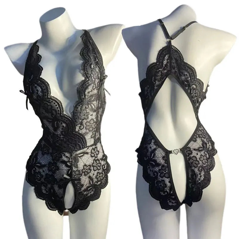 Pour les femmes chaud érotique corps Transparent collants Sexy Lingerie sous-vêtements Sexy Costume dentelle ouvert entrejambe ensemble de Lingerie Body