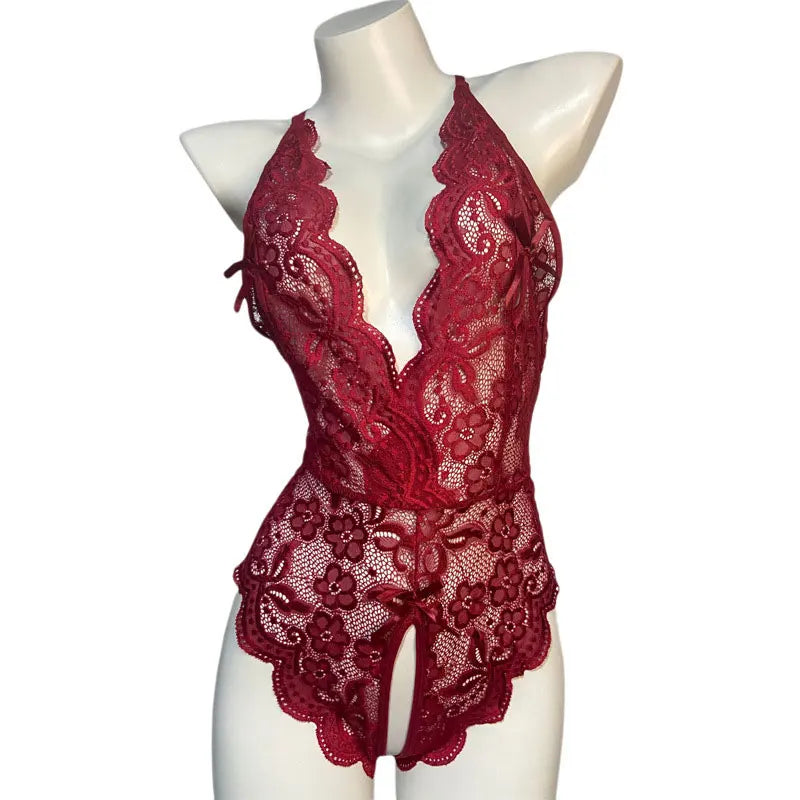 Pour les femmes chaud érotique corps Transparent collants Sexy Lingerie sous-vêtements Sexy Costume dentelle ouvert entrejambe ensemble de Lingerie Body