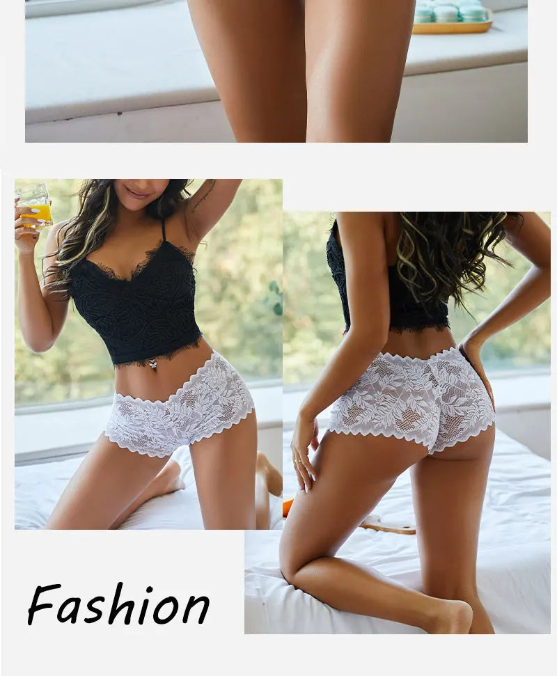 3 pièces femmes Sexy dentelle culottes Perspective florale Uderwear couleur unie intimes Boyshort femme taille en V respirant doux Lingerie