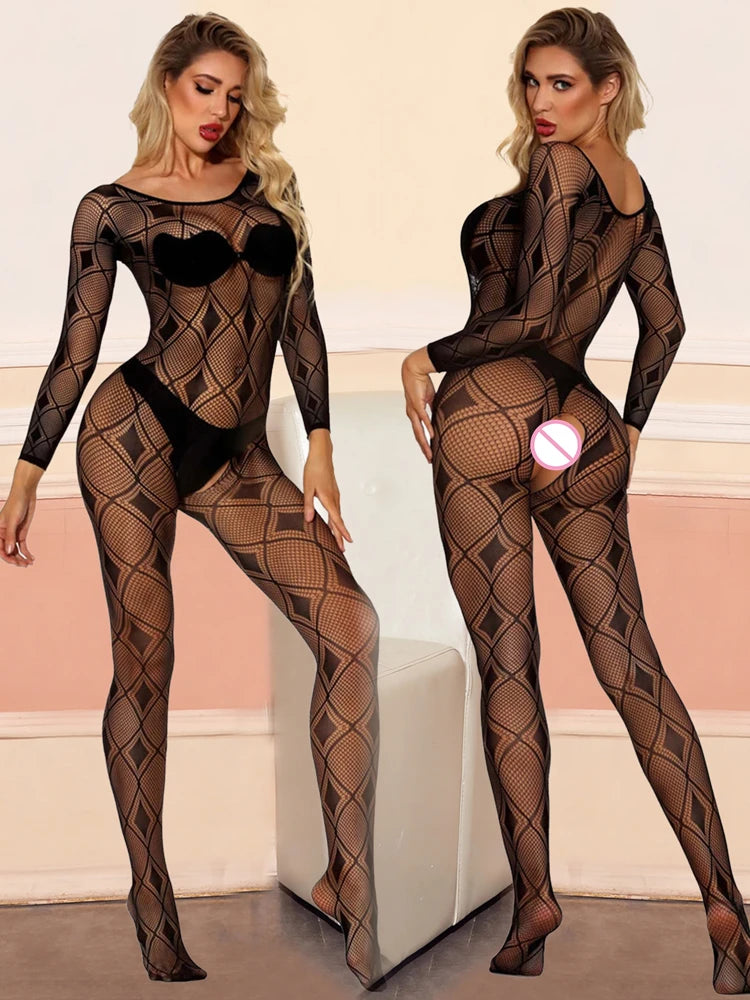 Sous-vêtements sexy une pièce pour femmes, collants en filet de pêche, lingerie pour dames, bas complets, vêtements en maille 7.0, boîtes de nuit, ensemble sexuel