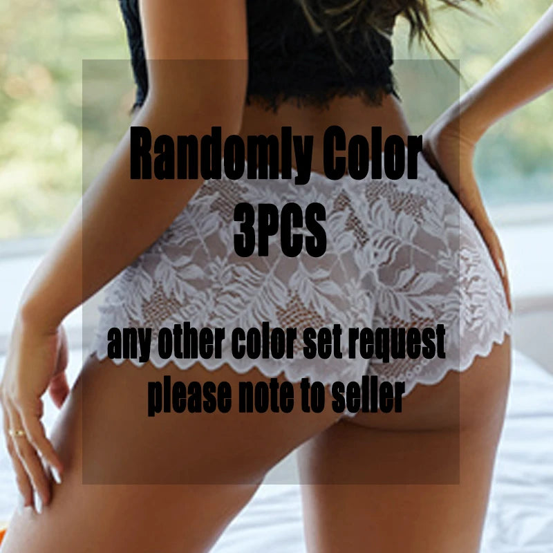 3 pièces femmes Sexy dentelle culottes Perspective florale Uderwear couleur unie intimes Boyshort femme taille en V respirant doux Lingerie
