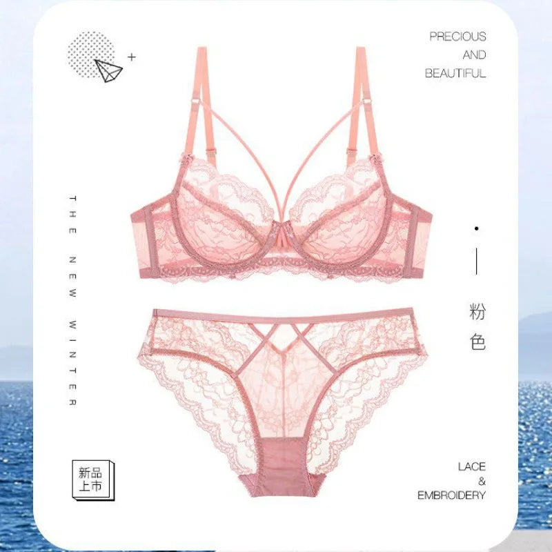 Ensemble de soutien-gorge sexy en dentelle française, minimiseur pour buste grand transparent, lingerie Pure Desire avec découpe, best-seller toutes saisons