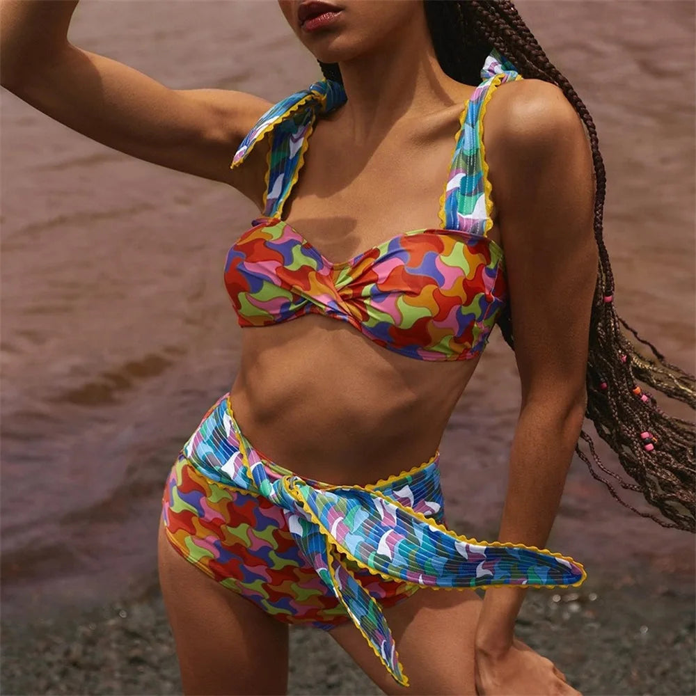 Deux pièces femmes Floral 2025 Push-Up rembourré soutien-gorge volants bandeau Bikini ensemble maillot de bain maillots de bain maillot de bain maillots de bain Biquini