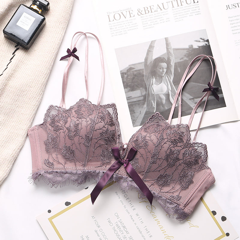 Soutien-gorge Sexy en dentelle brodée florale, sous-vêtements confortables et réglables pour femmes, bonnet 3/4, brassière sans fil pour filles, Bralette