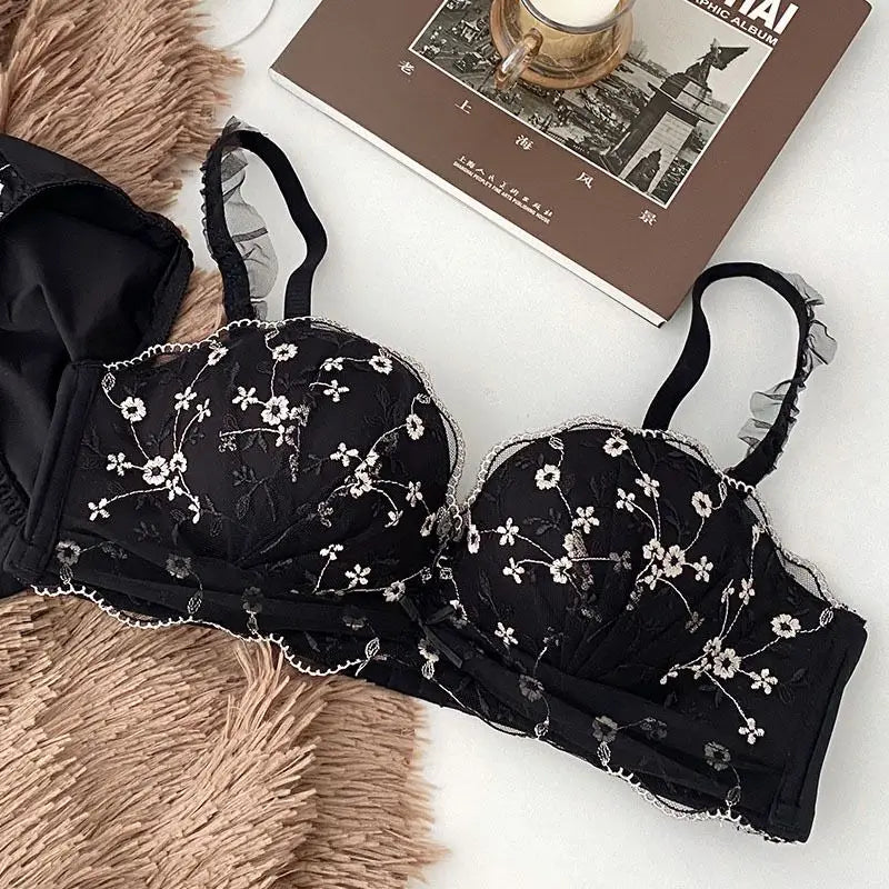 Soutien-gorge Sexy en dentelle brodée florale, sous-vêtements confortables et réglables pour femmes, bonnet 3/4, brassière sans fil pour filles, Bralette