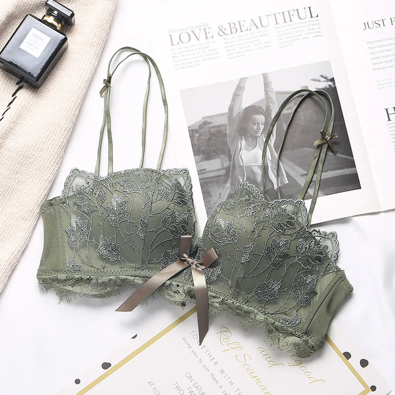 Soutien-gorge Sexy en dentelle brodée florale, sous-vêtements confortables et réglables pour femmes, bonnet 3/4, brassière sans fil pour filles, Bralette