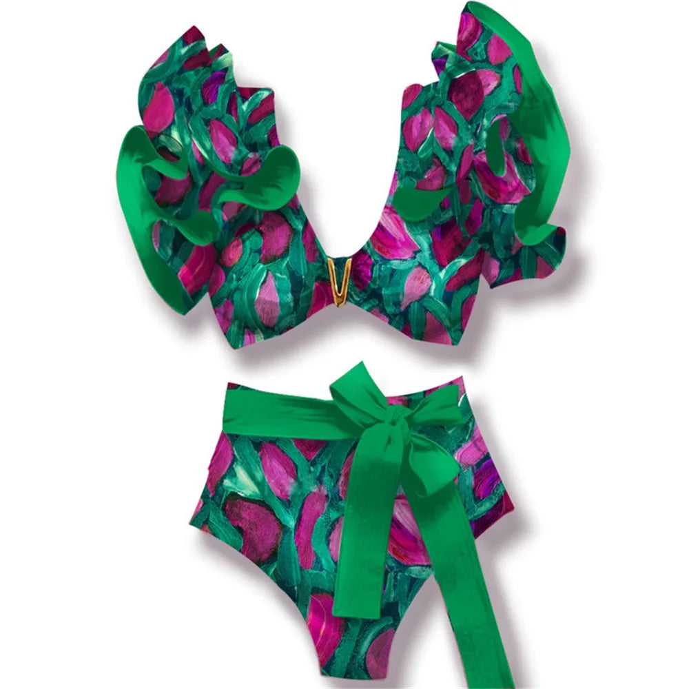 Deux pièces femmes Floral 2025 Push-Up rembourré soutien-gorge volants bandeau Bikini ensemble maillot de bain maillots de bain maillot de bain maillots de bain Biquini