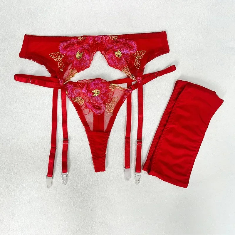 Ensemble soutien-gorge et slip Sexy pour femmes, maille transparente brodée en dentelle avec plusieurs couleurs, bretelles, soutien-gorge push-up érotique