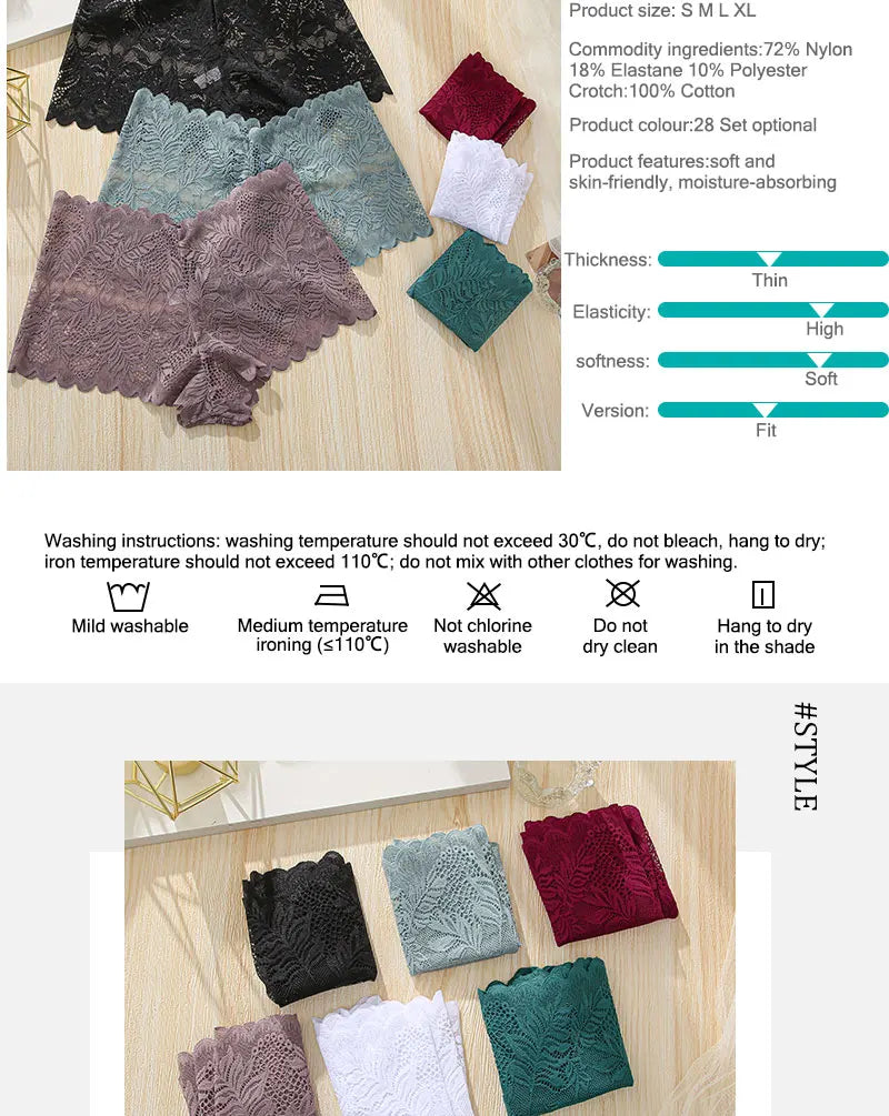 3 pièces femmes Sexy dentelle culottes Perspective florale Uderwear couleur unie intimes Boyshort femme taille en V respirant doux Lingerie
