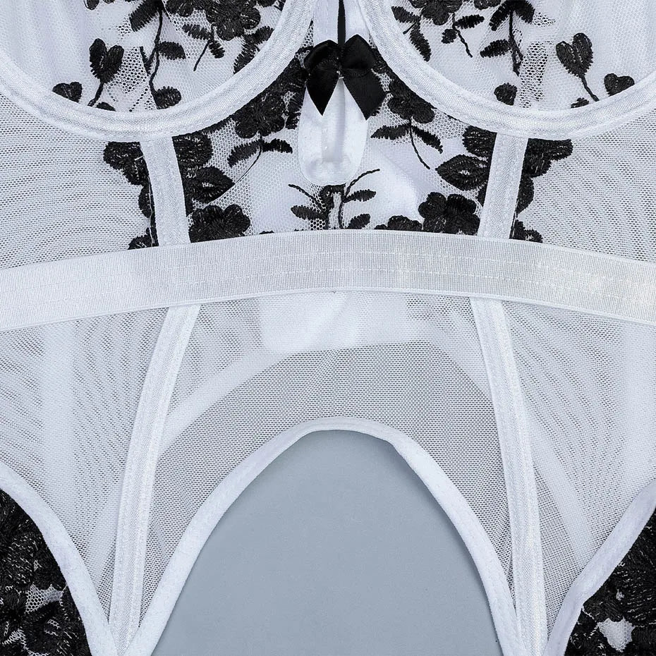 Ensemble de sous-vêtements en dentelle transparente pour femmes, lingerie sexy, soutien-gorge et slip, bas, vêtements de nuit, olympiques porno, 7.0
