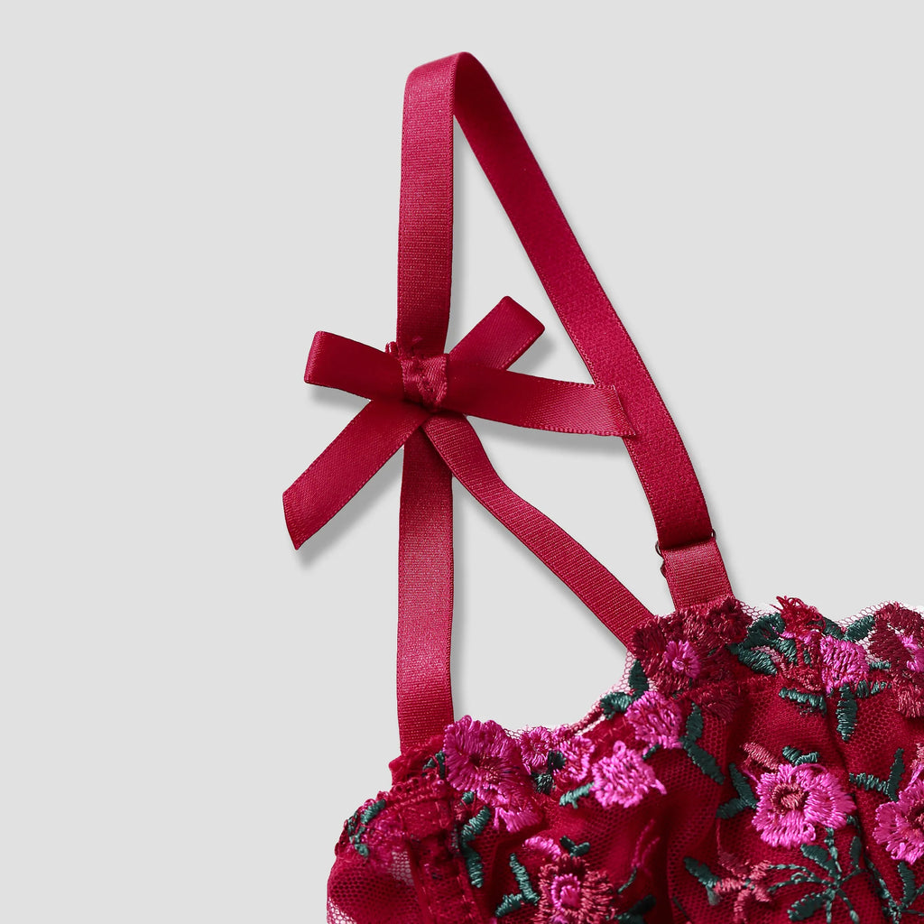 Corset Sexy en dentelle avec nœud brodé de fleurs pour femmes, Camisole en maille transparente, haut court Slim, soutien-gorge filaire, Lingerie de Festival