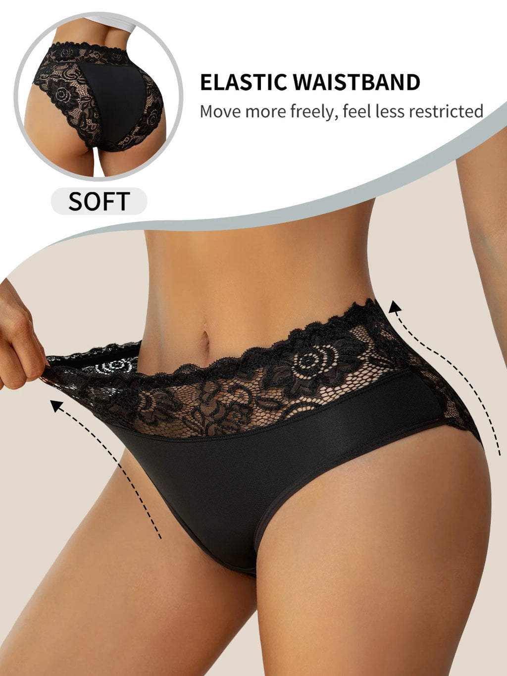 Sous-vêtements confortables taille haute pour femmes, 3 pièces, détails en dentelle florale exquise, slips de couleur unie, culottes décontractées au quotidien, nouvelle collection