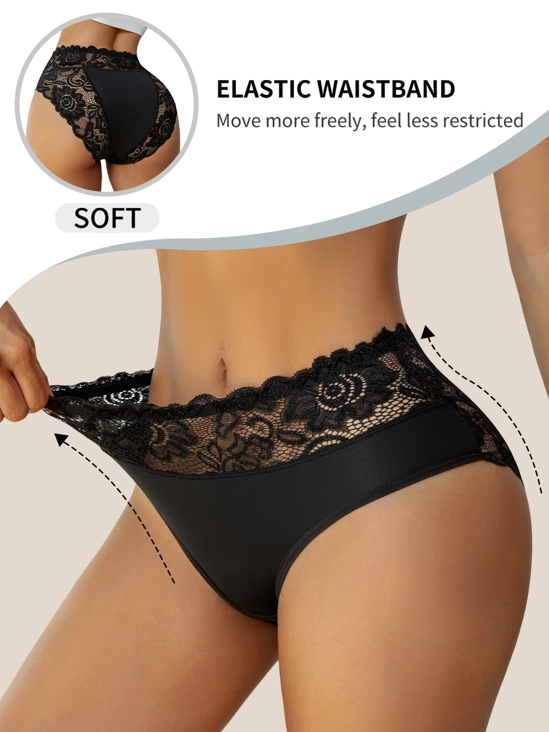 Sous-vêtements confortables taille haute pour femmes, 3 pièces, détails en dentelle florale exquise, slips de couleur unie, culottes décontractées au quotidien, nouvelle collection