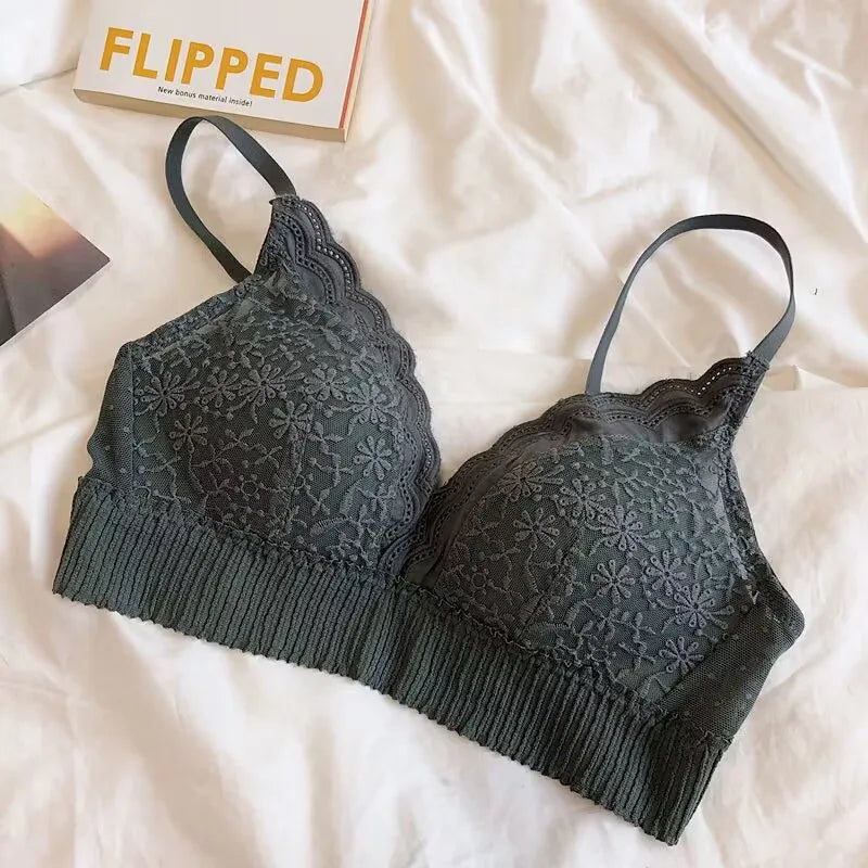 Soutien-gorge Sexy en dentelle brodée florale, sous-vêtements confortables et réglables pour femmes, bonnet 3/4, brassière sans fil pour filles, Bralette