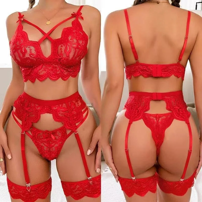 Ensemble de lingerie sexy en dentelle pour femmes, sans armatures, lingerie sexy pour femmes, grande taille, lingerie sexy transparente pour femmes, vêtements de nuit