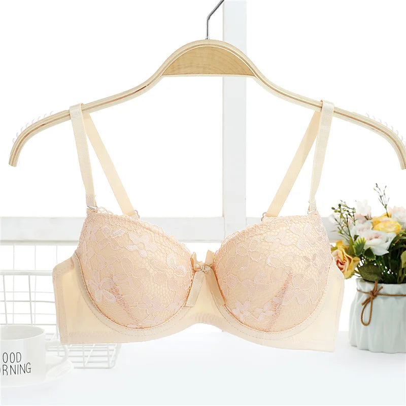 Soutien-gorge Push Up en dentelle pour femmes, avec armatures, nœud Sexy, Bralette, sous-vêtements féminins, Lingerie, bretelles réglables, brassière froncée, 2023