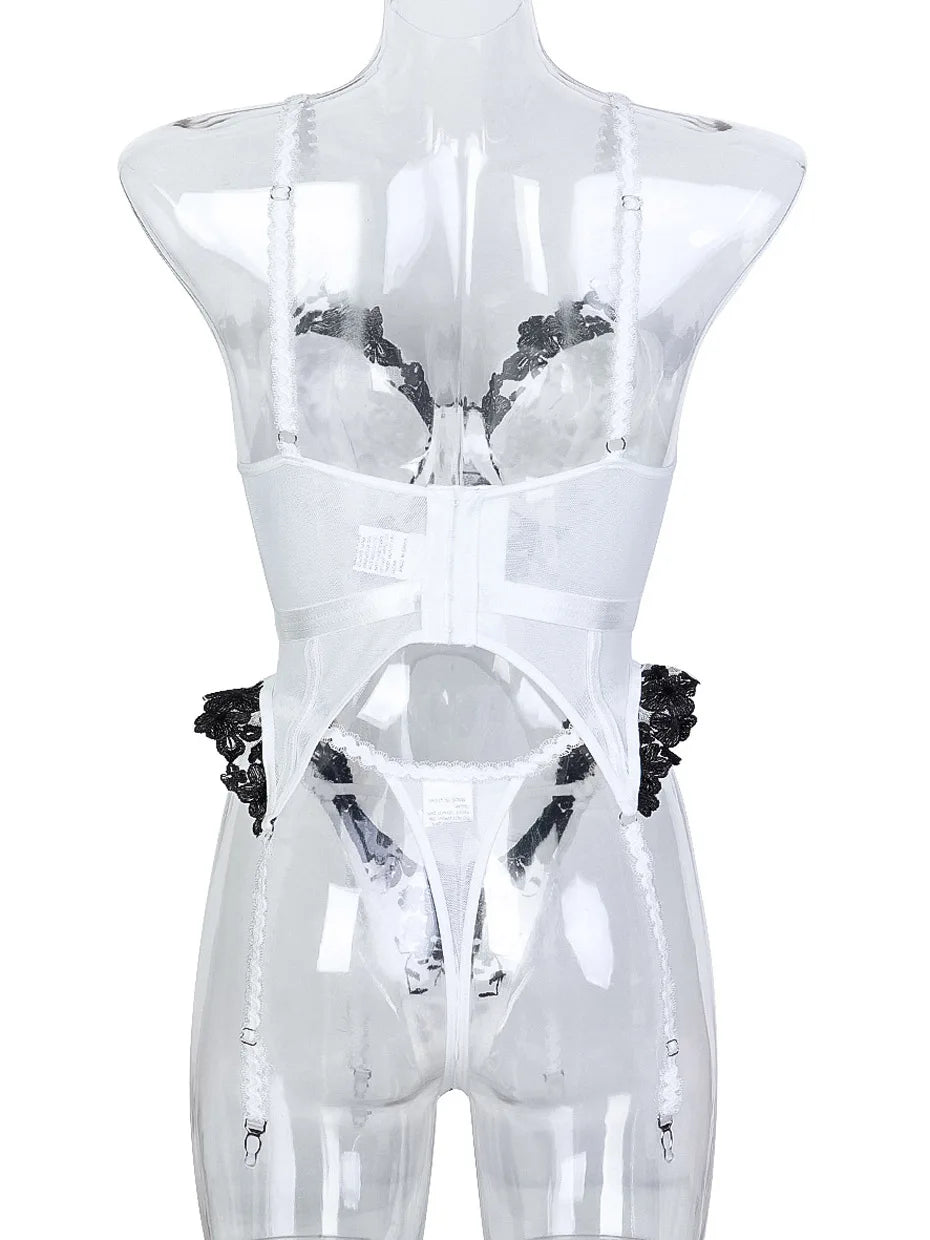 Ensemble de sous-vêtements en dentelle transparente pour femmes, lingerie sexy, soutien-gorge et slip, bas, vêtements de nuit, olympiques porno, 7.0