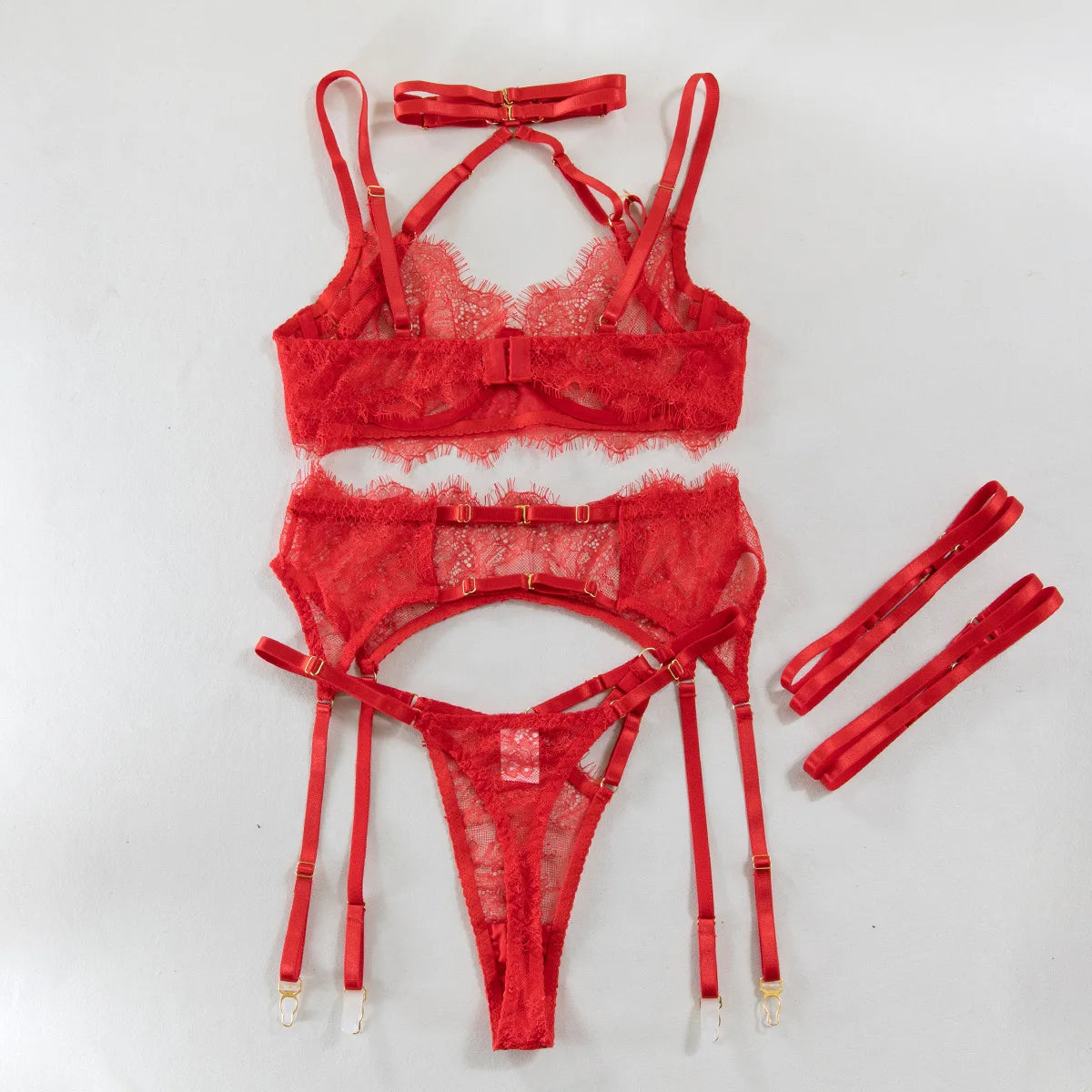 Diccvicc Lingerie Sexy cils chauds dentelle garniture pansement soutien-gorge porte-jarretelles avec sous-vêtements culotte Transparent intimité porter ensemble exotique