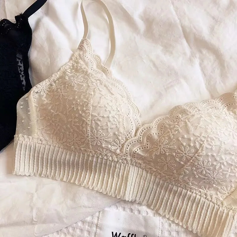 Soutien-gorge Sexy en dentelle brodée florale, sous-vêtements confortables et réglables pour femmes, bonnet 3/4, brassière sans fil pour filles, Bralette