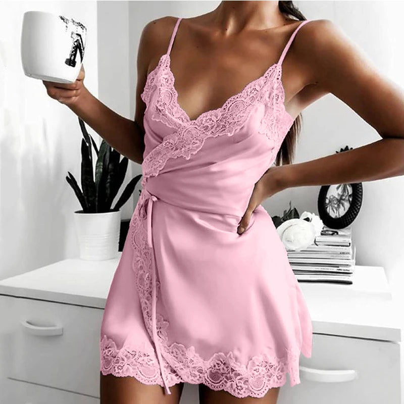Chemise de nuit une pièce en dentelle pour femmes, sous-vêtements sexy, pyjama court, vêtements de nuit