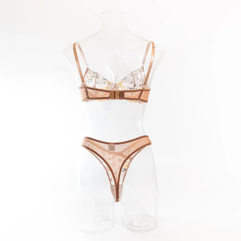 Ensemble soutien-gorge et culotte à fleurs pour femmes, ensemble deux pièces avec perspective, sous-vêtements sans censure, vêtements nette, sexy, 1300 ere, XXX