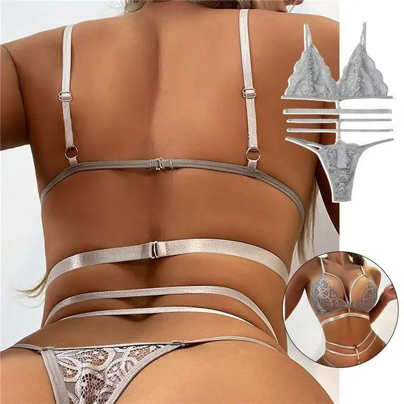 Ensemble de lingerie sexy en dentelle pour femmes, sans armatures, lingerie sexy pour femmes, grande taille, lingerie sexy transparente pour femmes, vêtements de nuit