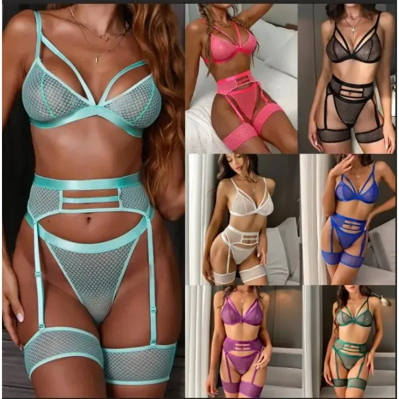 Ensemble de Lingerie Sexy grande taille pour femmes, soutien-gorge et culotte transparents en dentelle, beau ensemble de Lingerie, col en V profond, ensemble de sous-vêtements